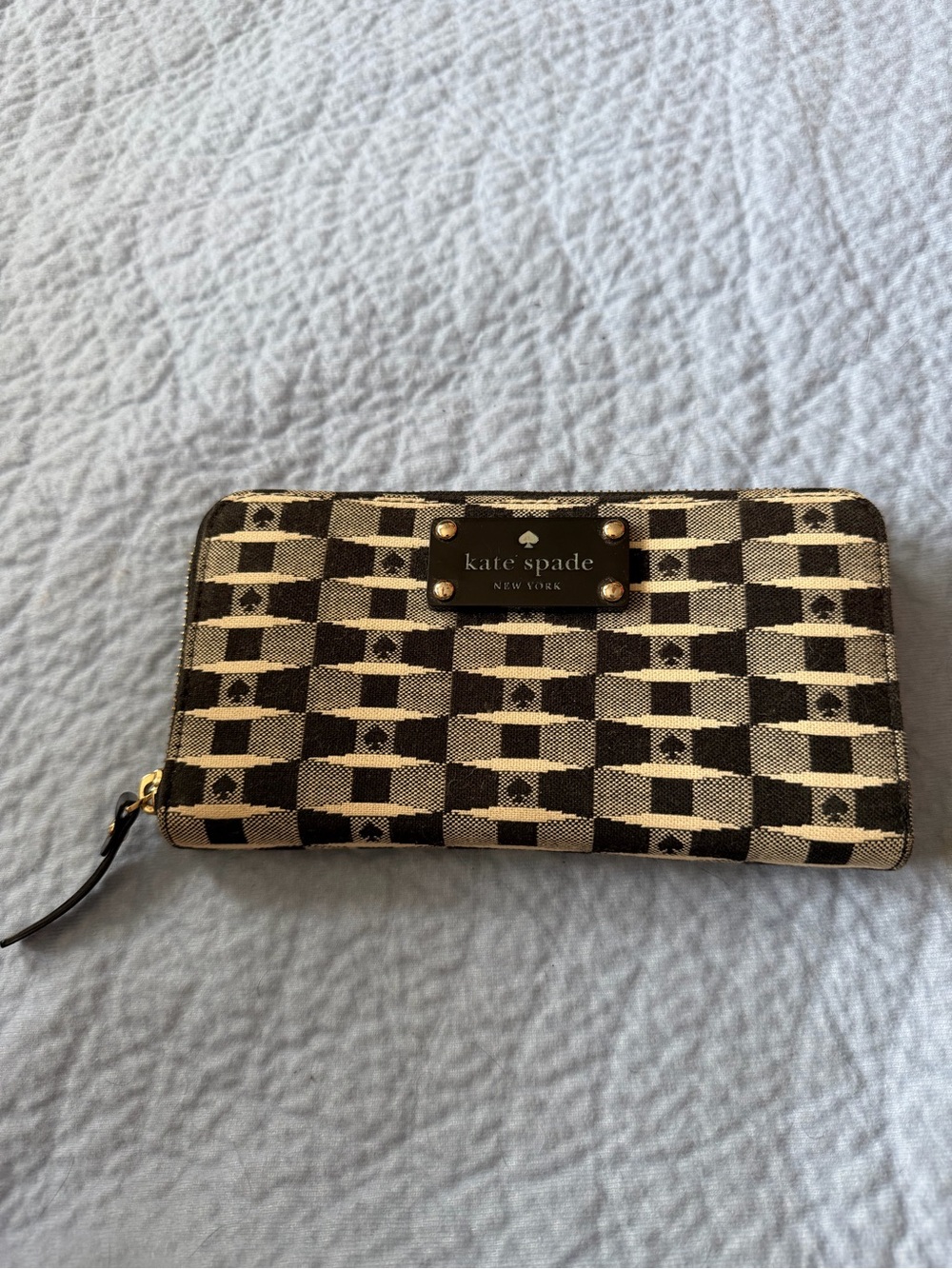 kate spade Black & Cream Checkerboard Zip Wallet